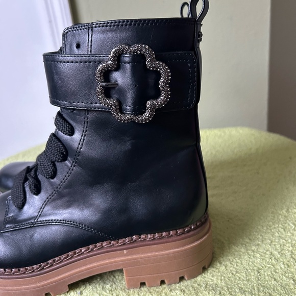 New Sam & Libby Samantha Embellished Black Combat Women’s Boots - Picture 3 of 10
